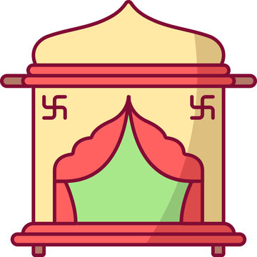 Flat Old Wagon (Palkis) Red And Yellow Icon.