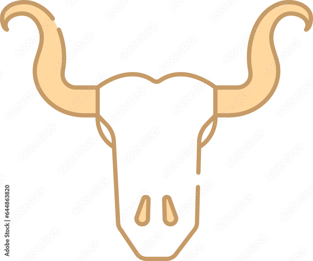 Poster isolated bull skull icon in peach and white color.