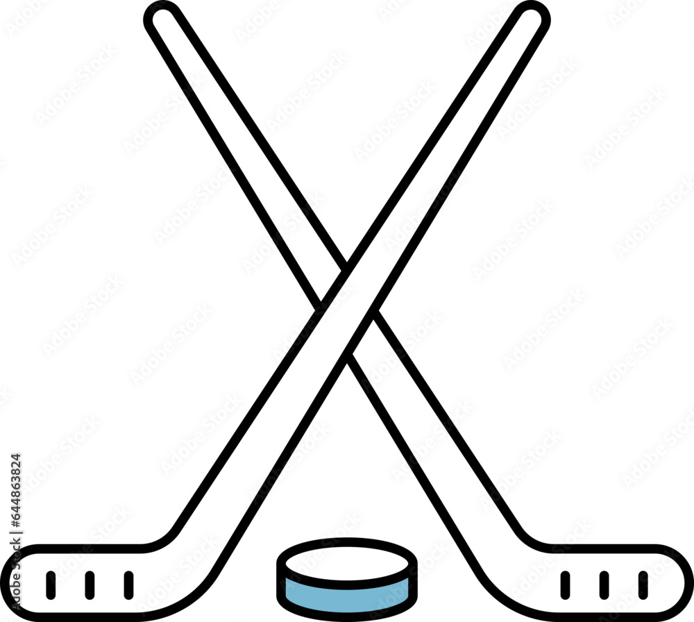 Wall mural cross hockey stick with puck blue and white icon.