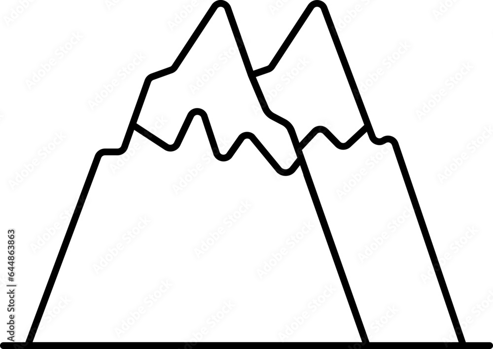 Poster illustration of snow mountain icon in thin line art.