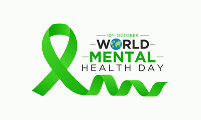 Vector illustration of World mental health day. October 10. Green awareness ribbon icon vector isolated on a white background. Health awareness concept for banner banner design.