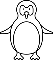 Cartoon Penguin Icon In Line Art.