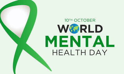 Vector illustration of World mental health day. October 10. Green awareness ribbon icon vector isolated on a white background. Health awareness concept for banner banner design.