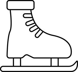 Black Linear Style Ice Skating Shoes Icon.