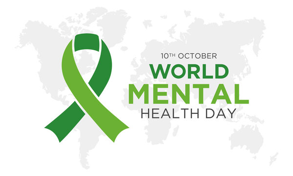 Vector illustration of World mental health day. October 10. Green awareness ribbon icon vector isolated on a white background. Health awareness concept for banner banner design.