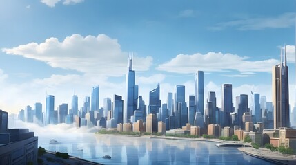 Fototapeta premium Captivating City Skyline Background Majestic Urban Skyline Backdrop Cityscape Silhouette Stunning Skyline Landscape City Horizon Panorama Mesmerizing City View AI Generative
