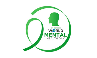 Vector illustration of World mental health day. October 10. Green awareness ribbon icon vector isolated on a white background. Health awareness concept for banner banner design.