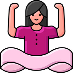 Girl Power Woman With Ribbon Icon In Flat Style.