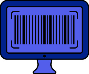Barcode Scan In Computer Screen Blue Icon.