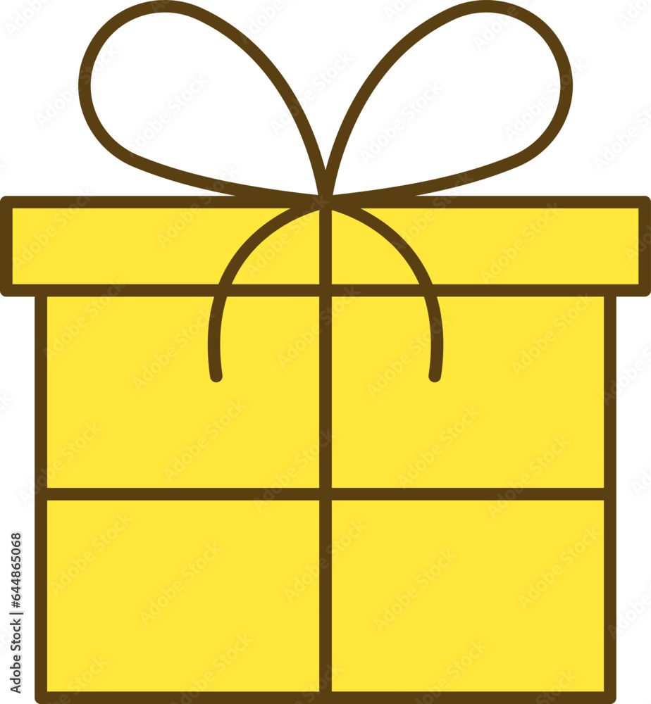 Poster yellow and brown gift box element in flat style.