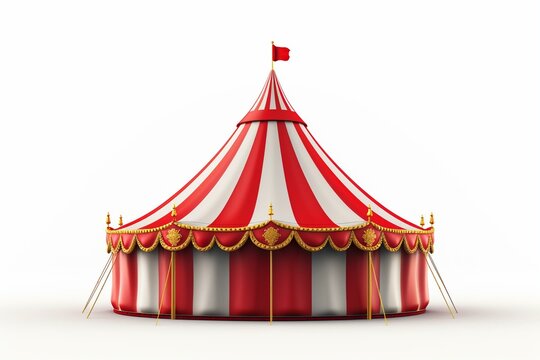 An isolated 3d tent of a circus big top on a white background. Generative AI