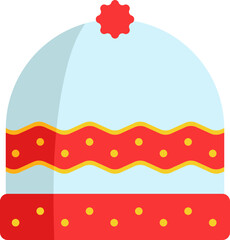 Red And Grey Beanie Hat Icon In Flat Style.