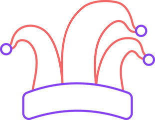 Red And Purple Jester Hat Icon In Outline.