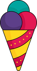 Colorful Scoop Ice Cream Cone Flat Icon.