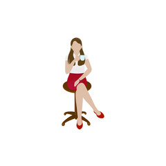 Faceless Young Businesswoman Drinking Tea Or Coffee At Office Stool.