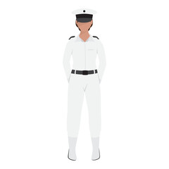 Faceless Navy Female Officer Standing On White Background.