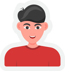 Sticker Style Young Boy Character On White Background.