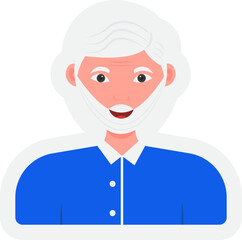 Sticker Style Old Man Character On White Background.