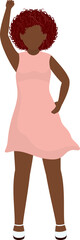 Faceless African Modern Young Girl Raising Fist Up In Standing Pose.