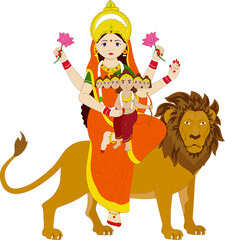 Indian Goddess Skandmata Sculpture On White Background.