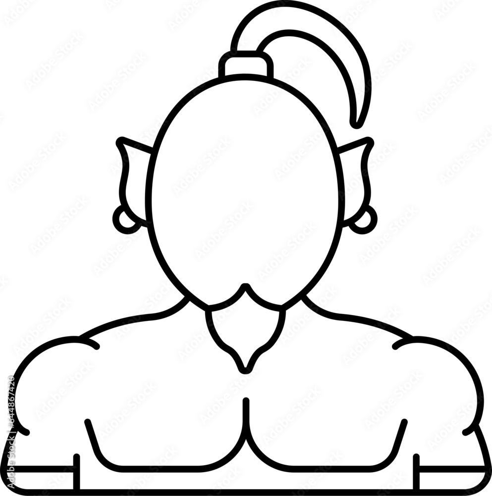 Sticker Faceless Genie Cartoon Icon In Black Line Art.