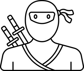 Black Outline Illustration Of Ninja Icon.