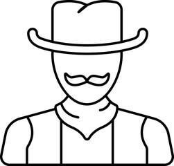 Cowboy Wearing Hat Black Thin Line Art Icon.