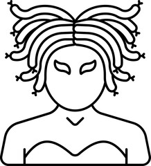 Black Linear Style Medusa Cartoon Character Icon.