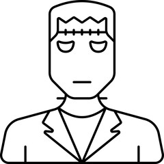 Black Thin Line Art Frankenstein Cartoon Icon.