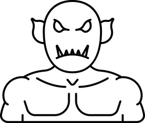 Black Thin Line Art Of Ogre Cartoon Icon.