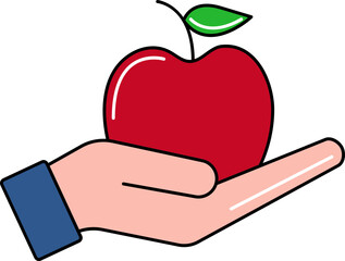 Hand Holding Apple Colorful Icon Or Symbol.