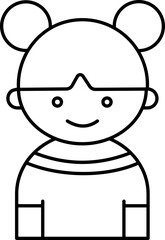 Two Bun Ponytail Little Girl Cartoon Icon In Line Art.