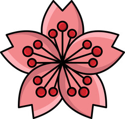 Isolated Pink And Red Sakura Flower Icon In Flat Style.