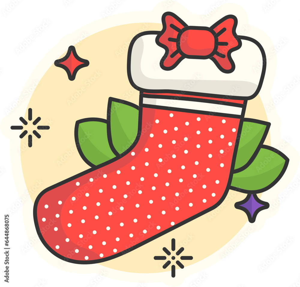 Poster isolated sticker style socks in red and white color.