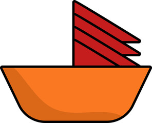 Chinese Sail Boat Icon In Red And Orange Color.
