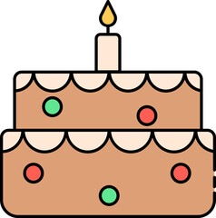 Illustration Of Cake With Burning Candle Icon In Flat Style.