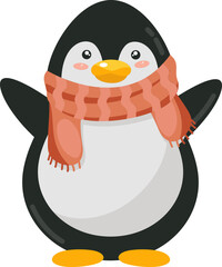 Isolated Penguin Wearing Scarf On White Background.
