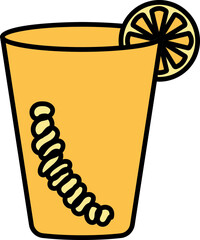 Mezcal Drink Glass With Lemon Slice Icon In Yellow Color.