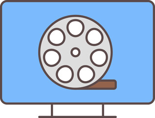 Blue And Gray Color Film Reel Symbol In Monitor Icon.