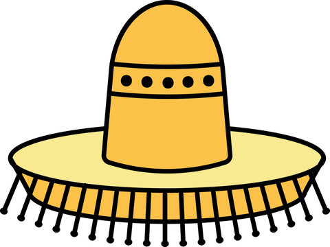 Yellow Sombero Hat Flat Icon On White Background.