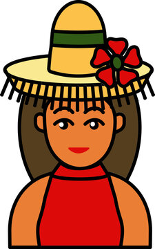 Beautiful Young Lady Wearing Sombero Hat Colorful Icon.