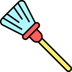 Colorful Broom Icon In Flat Style.