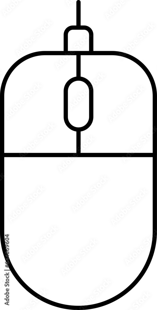 Poster isolated computer mouse icon in black linear art.