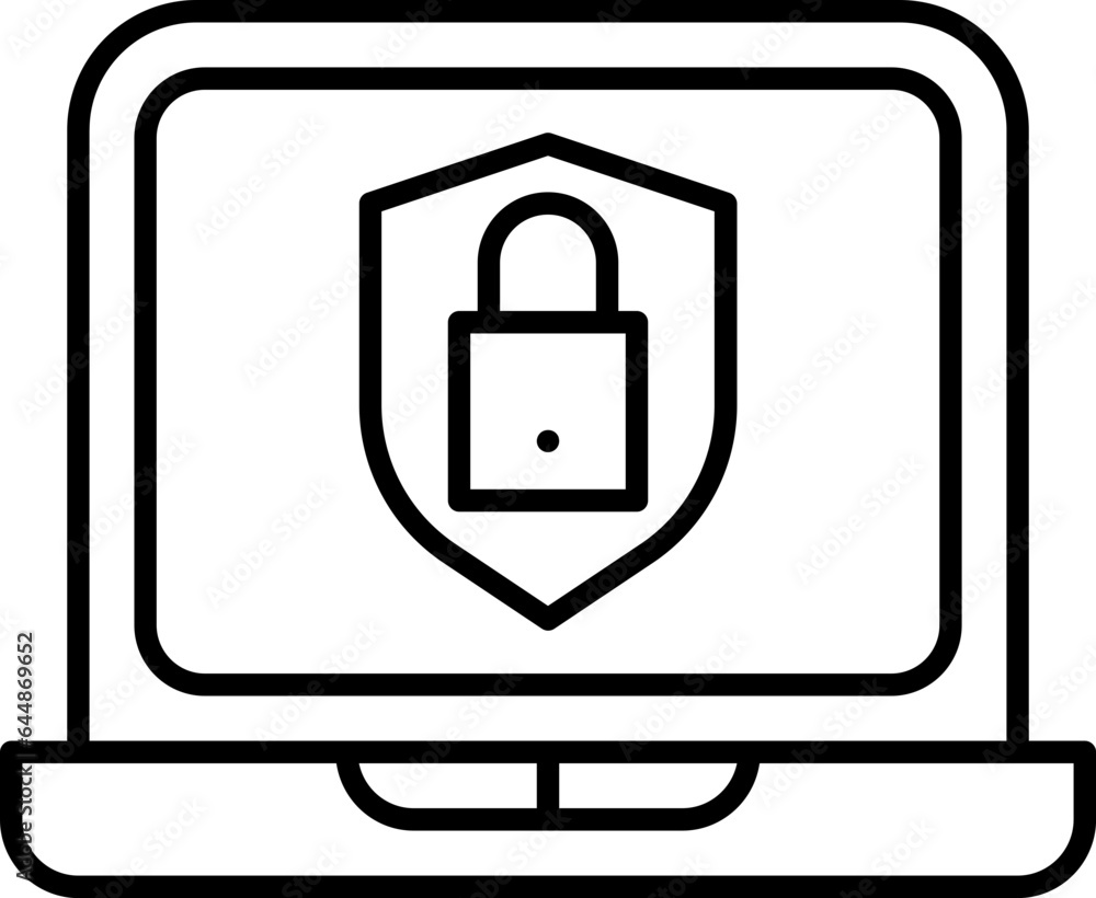 Poster black linear style data security in laptop icon.