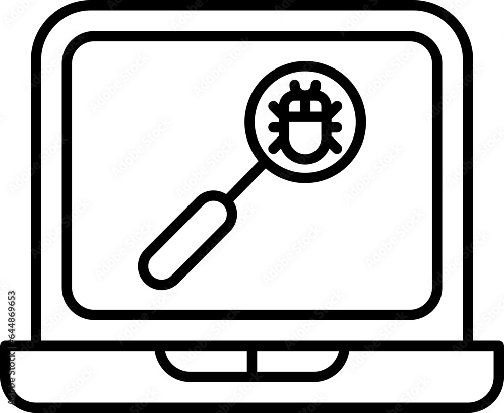 Poster Linear Style Searching Bug In Laptop Icon.