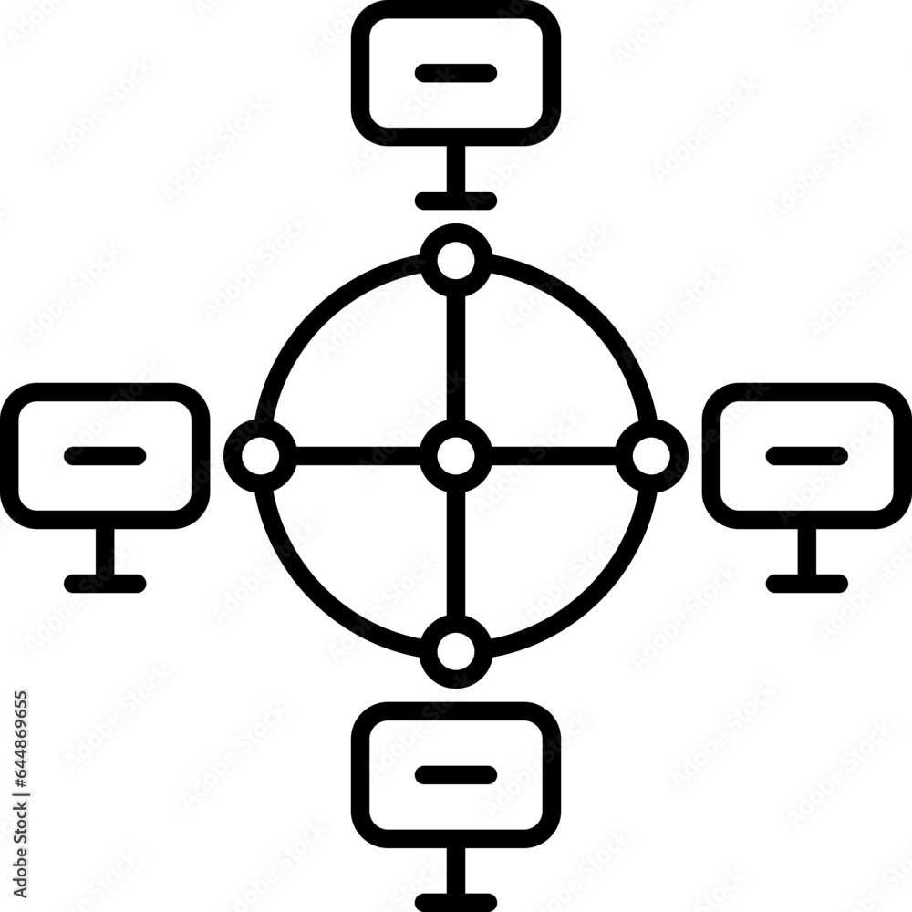 Poster computer networking icon in black outline.