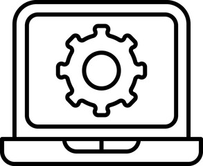 Laptop Setting Icon Or Symbol In Line Art.