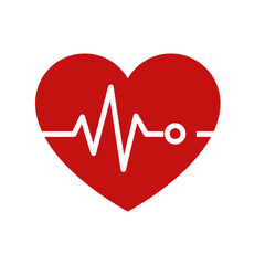 Human heart vector. Heart with normal heartbeat line cardiogram graph. Multicolored flat vector icon representing medicine items concept isolated on white background