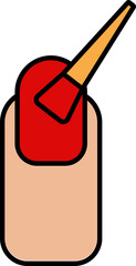 Nail Polish Applying Finger Icon In Red And  Peach Color.