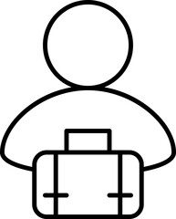 Cartoon Man With Bag Icon In Line Art.